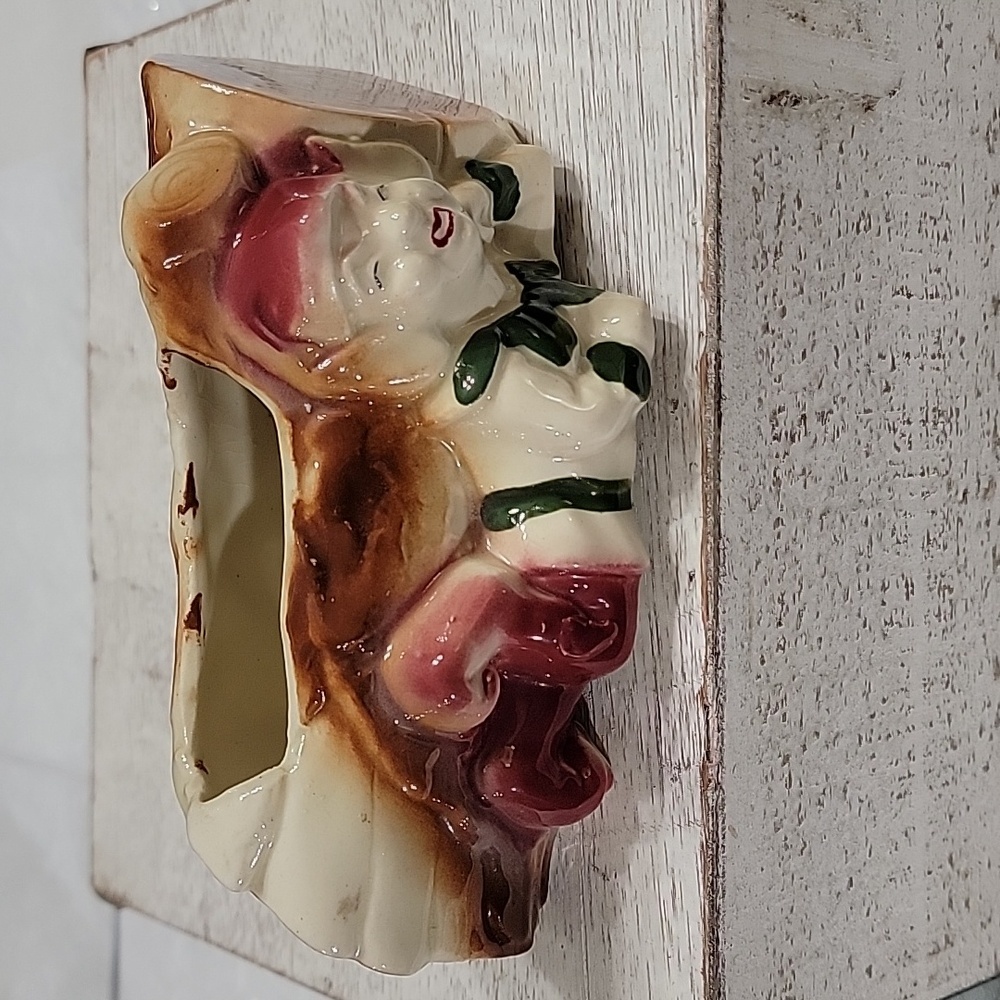 Vintage Kitsch Pixie Elf Log Glazed Ceramic Planter Home Decor Accent